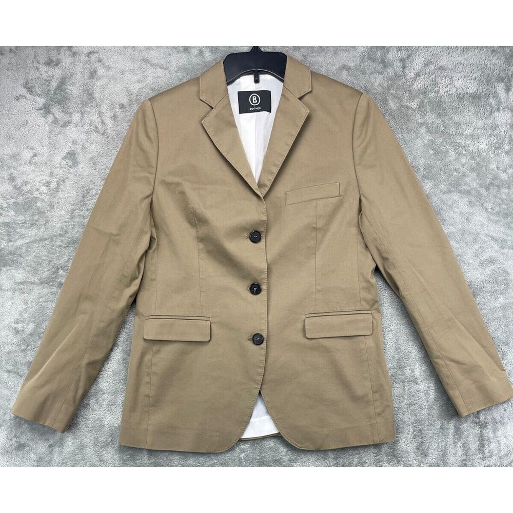 Bogner Women's‎ Tan Blazer Jacket Size 10 Cotton Blend Lined